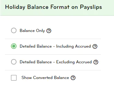 Holiday balance format on payslips